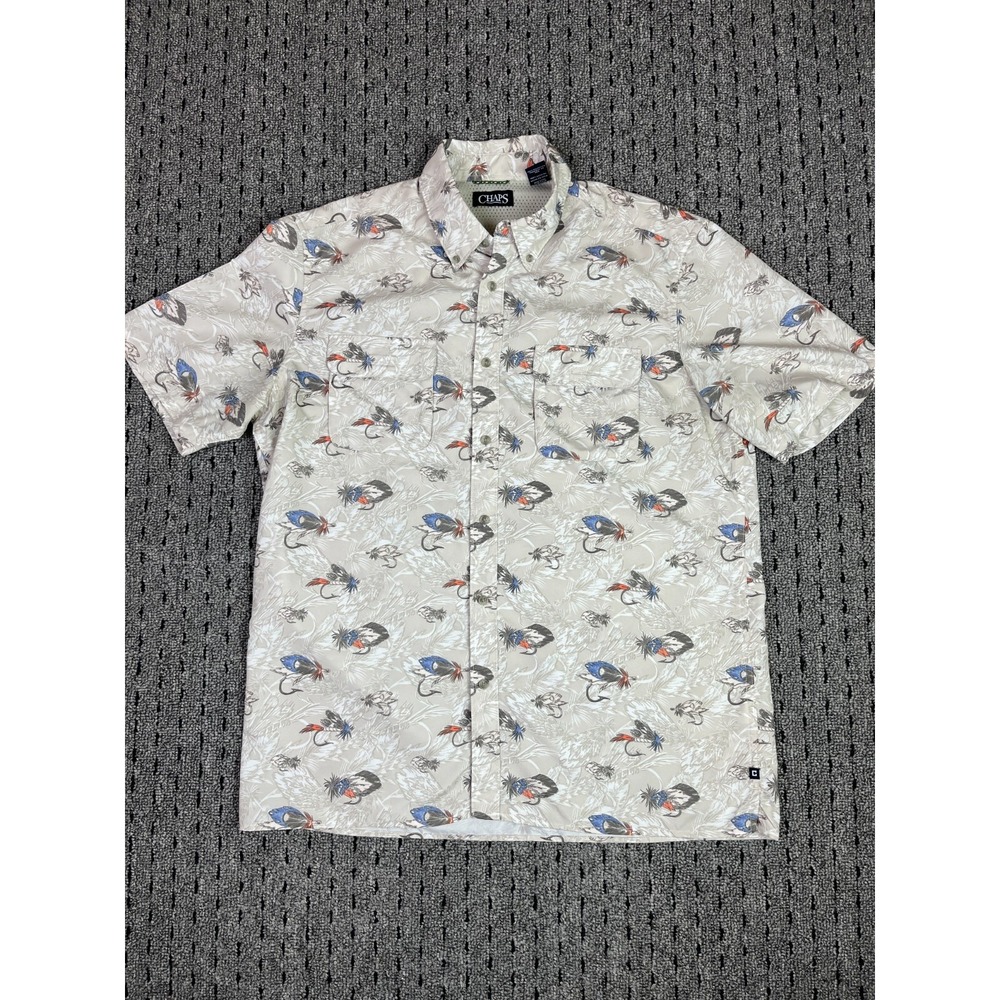 Chaps Men's Light Weight Vented SS Button Down Shirt Fish Hook Fishing Shirt‎ L